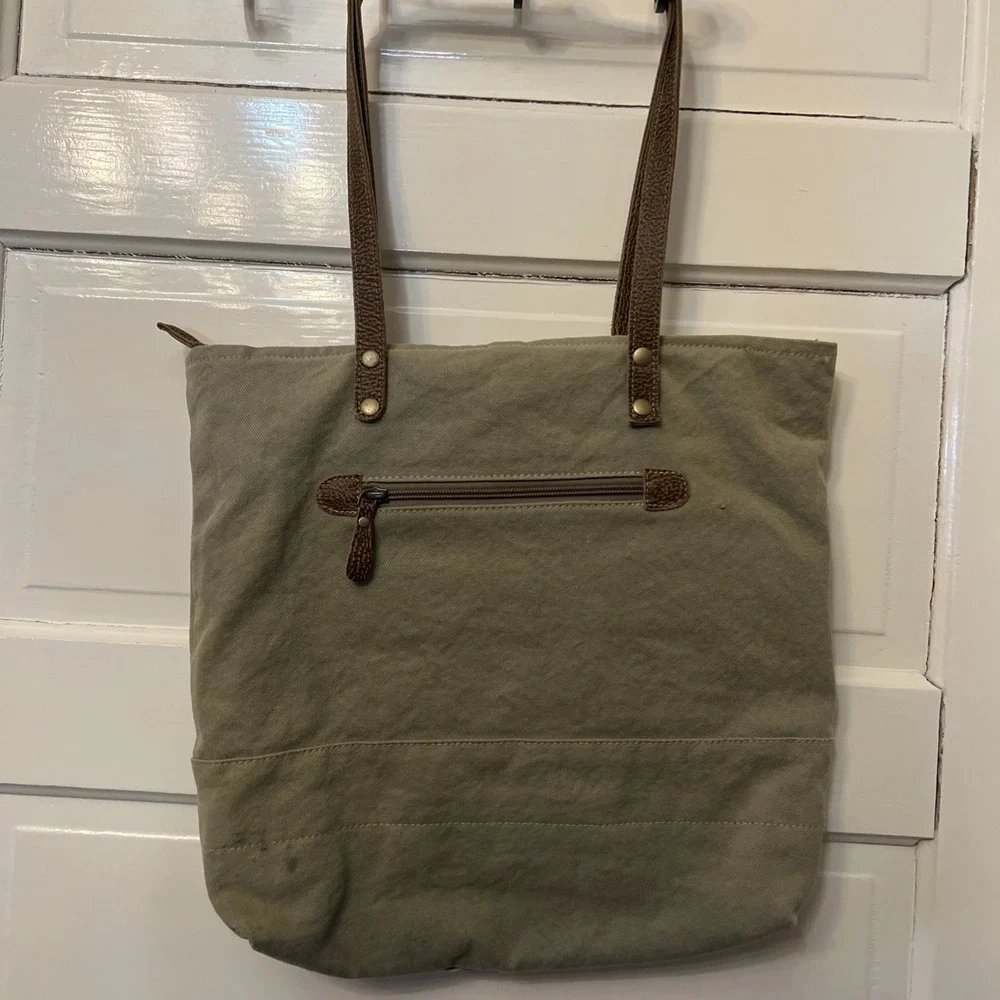 Myra Western Boho Purse Handbag Cowhide Canvas Leather Travel Tote Bag LARGE